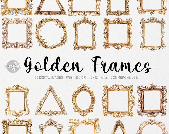 Vintage Gold Frames Clipart | 10 JPG | Vintage Baroque Frames Mockup ...