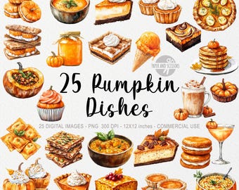 25 Pumpkin Dishes Clipart, Pumpkin Spice Dessert PNG, Thanksgiving Food, Fall Decor, Autumn Printable, Pumpkin Sweets, Holiday Food, October
