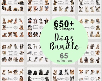 650+ Dog PNG images, Dog ClipArt Bundle, Dog PNG, Watercolor Dog Art, Dog Wall Art, Dog lovers, Retriever, Bulldog, Dachshund,Akita,Shepherd