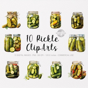 10 clipart di sottaceti, barattolo con sottaceti PNG, sottaceti acquerello, cetriolo PNG, cetriolino, clipart alimentare, download istantaneo