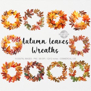 10 herfstkrans ClipArts, herfstontwerp PNG, Hallo herfst decor illustratie, Thanksgiving, Halloween, bladeren ClipArt, Instant Download
