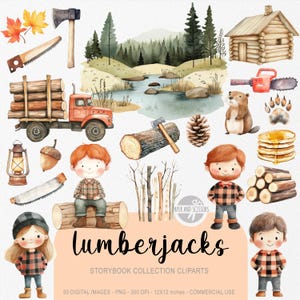 50 süsse Holzfäller ClipArt, Illustration, Aquarell Wald Bilderbuch, Waldkindergarten, Holzfäller Druck, Geburtstagsparty Einladung & Dekoration, Instant Download