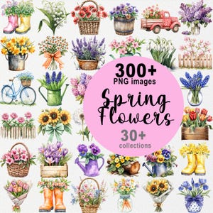 Plus de 300 images PNG de fleurs printanières, lot de cliparts floraux, Pâques, fête des mères, journal indésirable, scrapbooking, collection, coquette, bohème cottagecore