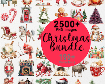2 500+ Weihnachten & Winter PNG ClipArt, Aquarell Gemütliches Dezember Dekor Paket, Winter PNG, Urlaub, Weihnachtsmann, DIY Kalender, Schneemann, Elf