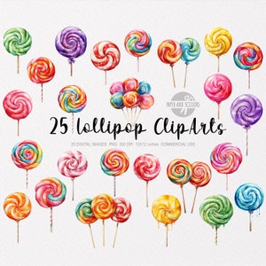 25 Lollipop ClipArt, Lollipop PNG, Lollipop illustration, Watercolor Lollipop, Lollipop Bundle, Colorful Lollipop Collection