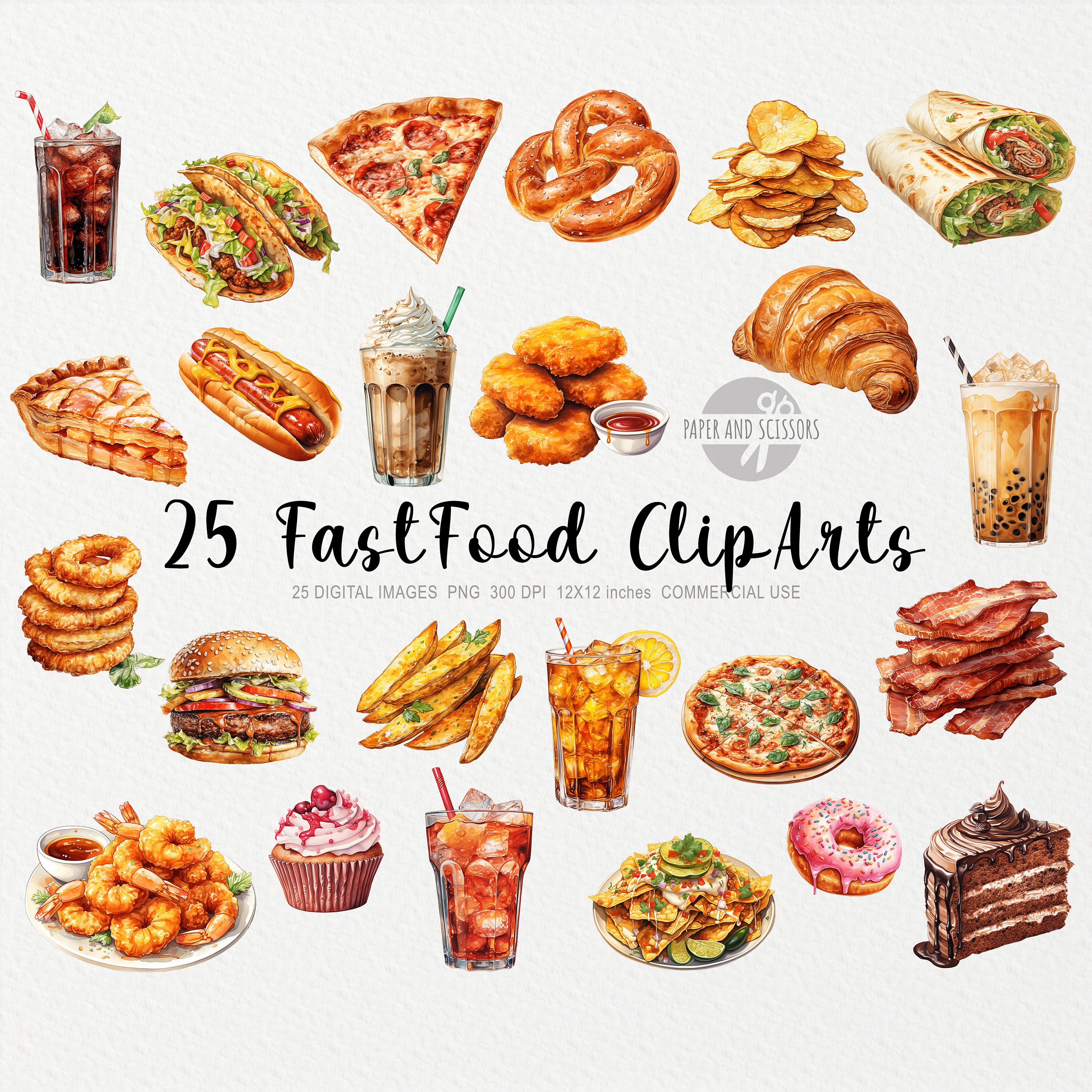 25 Fast Food Clipart, Fastfood PNG, Burgers and Fries Illustration,  Watercolor Cake, Food Clipart, Food PNG, Drinks PNG, Kawaii Clipart Food -  Etsy, image size:3000x3000