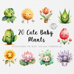20 lindas plantas para bebés ClipArt, plantas verdes PNG, plantas de acuarela, PNG para niños, imágenes prediseñadas de libros para niños, libro para niños, frutas Kawaii, dibujos animados lindos