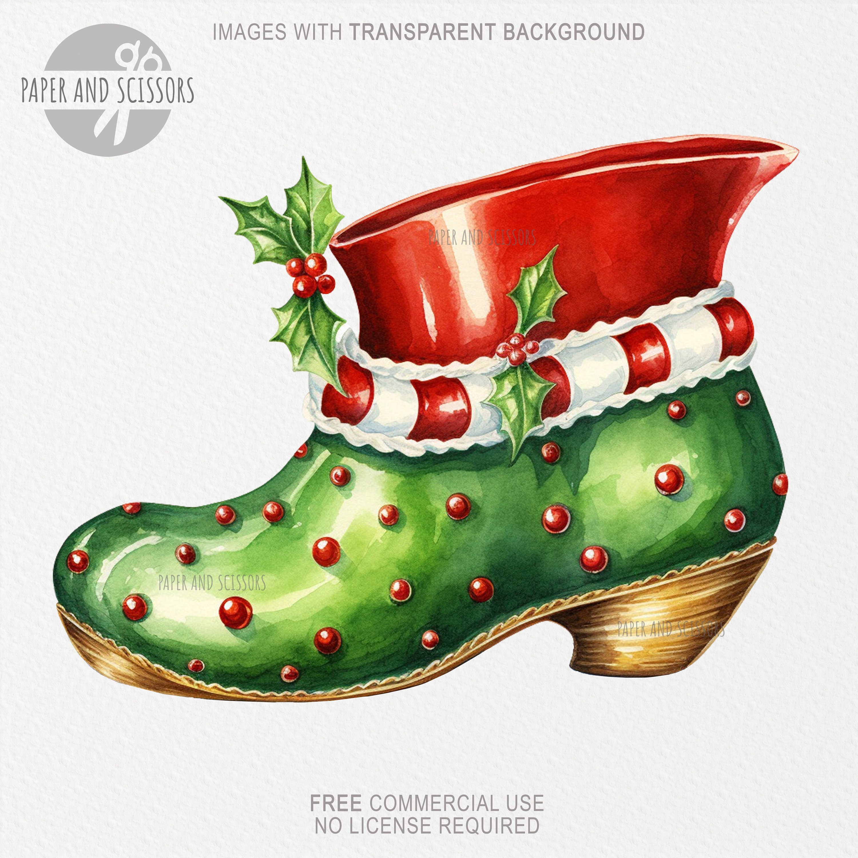 15 Elf Shoes Clipart, Elf Shoe PNG, Watercolor Elf Shoe, Christmas ...