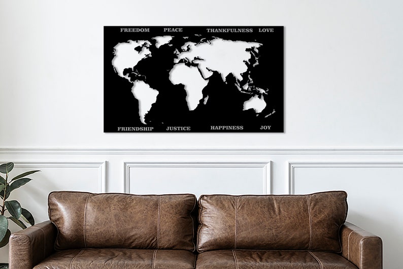 World Map Metal Wall Art Metal World Map Wall Decor World Etsy