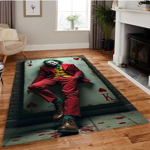 Alfombra Joker, decoración de sala de cine, alfombra antideslizante lavable, alfombra de naipes, alfombra de payaso, decoración oscura, regalo de cultura pop, estilo cómic