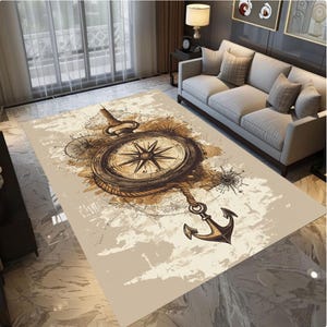 Tappeto bussola nautica, tappeto da pavimento mappa vintage, decorazione avventura con ancora, decorazione marinaio, tappeto lavabile, tappeto antiscivolo, tappeto rustico in stile costiero