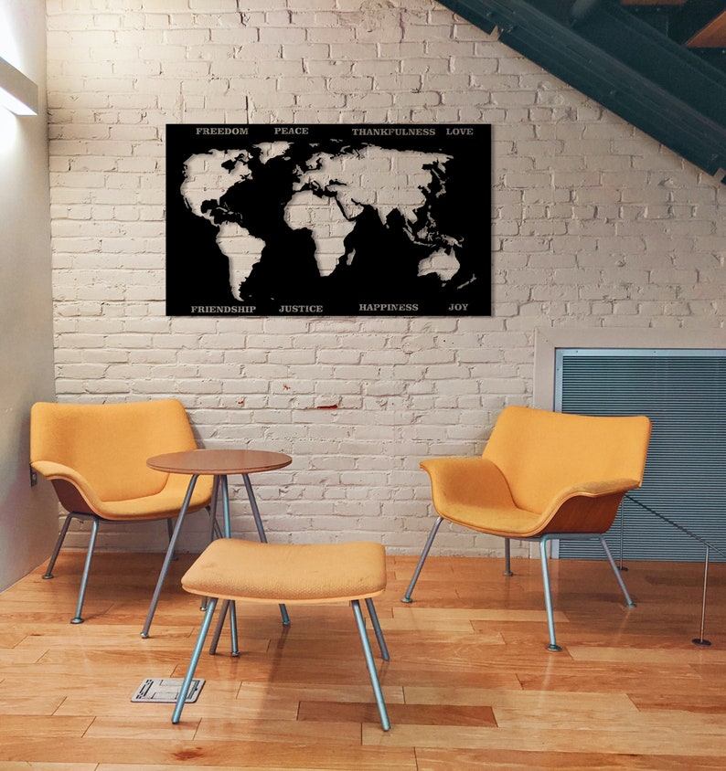 World Map Metal Wall Art Metal World Map Wall Decor World Etsy