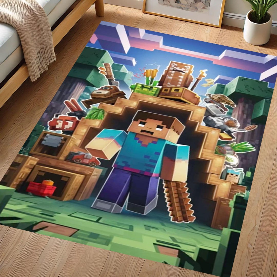 Minecraft Wolf Rug Minecraft Survival Rug, Gaming Room Mat, Kids Room Carpet, Washable Rug ...