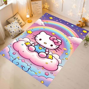 Hello Kitty Rainbow Rug, Cute Kawaii Cartoon Carpet, Soft Washable Non-Slip Mat, Kids Room Decor,Gift for Hello Kitty Fans and Girls Bedroom