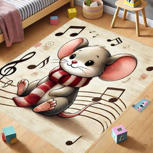 Cute Mouse Area Rug, Musical Cartoon Carpet, Cute Mouse Rug,Adorable Kids Room Decor, Soft Washable Non-Slip Rug, Nursery Playroom Gift Idea