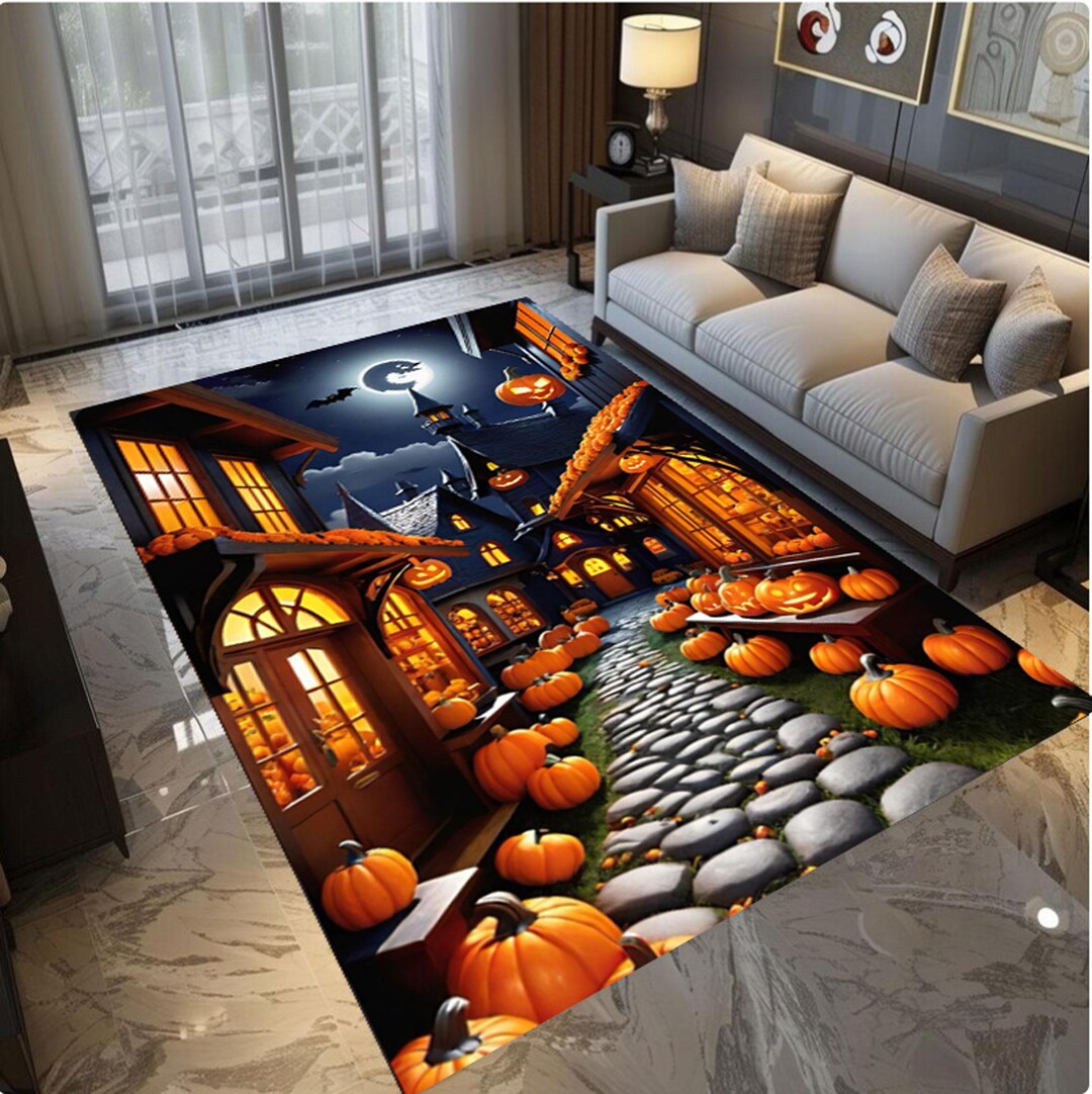 Halloween Pumpkin Rug, Haunted House Carpet, Washable Rug, Non-slip ...
