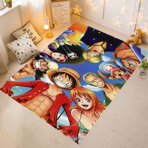 One Piece Anime Rug, Luffy and Crew Carpet, Washable Rug, Non Slip Mat, Kids Room Decor, Teen Otaku Gift, Colorful Manga Floor Accent,