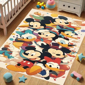 Mickey Mouse Rug, Disney Character Carpet for Kids Room, Washable Non-Slip Play Mat , Minnie Donald Duck, Goofy Nursery Gift for Toddlers