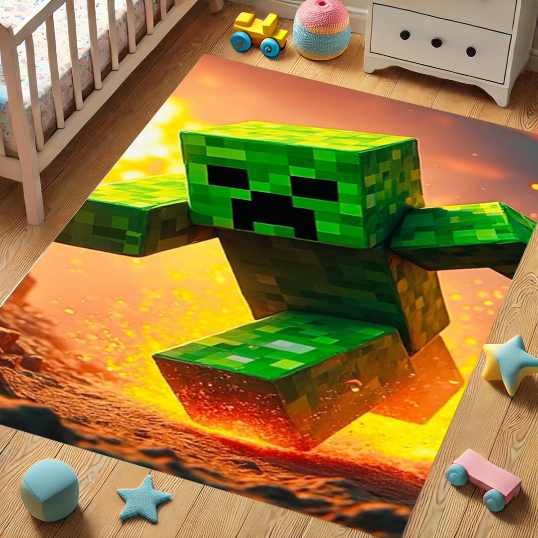 Minecraft Creeper Rug, Pixel Art Carpet, Kids Room Rug, Gaming Room ...