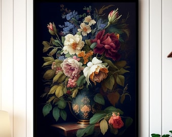 Printable Art, Baroque Art Print, Jewel Tones Wall Art, Dark Academia Decor, Coquette, Dark Botanical Print, Cottagecore, Moody Floral Print