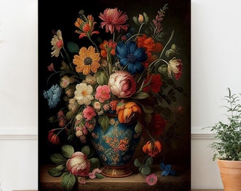 Printable Art, Moody Summer Floral, Baroque Art Print, Dark Academia Decor, Dark Botanical, Coquette, Dark Cottagecore, Moody Floral Print