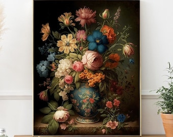 Printable Art, Moody Summer Soft, Baroque Art Print, Dark Academia Decor, Dark Botanical, Coquette, Dark Cottagecore, Moody Floral Print