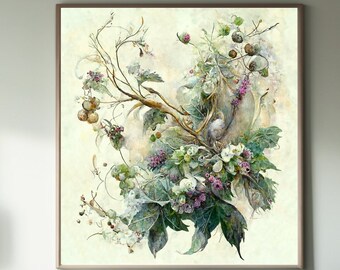 Art imprimable, Art mural vert sauge (2), Art mural de verdure, Esthétique Bloomcore, Impression du marché aux fleurs, Décor de base de chalet, Art mural de fleurs sauvages