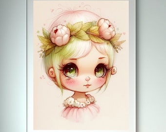 Art imprimable, fée du jardin, décor de chambre Kawaii, art mural féerique, impression de fée, décor d'affiche de fée, Fairycore, fée Chibi, art à usage commercial