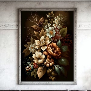 Arte de pared imprimible, terracota, marrón, verde, arte de pared moderno boho, impresión de arte floral óxido, arte de pared en tonos tierra, arte de pared floral de otoño