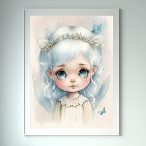 Printable Wall Art, Fairycore, Blue Fairy, Fairy Nursery Art, Fairytale Wall Art, Fairy Print, Kawaii Room Decor, Commercial Use Fairy Art