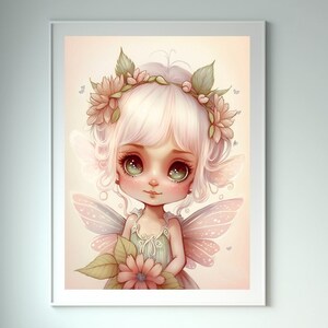 Printable Wall Art, Pink Fairy, Fairy Nursery Art, Fairy Wall Art, Fairy Print, Kawaii Room Decor, Fairycore, Chibi Fairy, Commercial Use