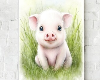 Baby Piglet Nursery Art, Printable, Nursery Wall Art Pig, Baby Shower Pig, Farm Animals Nursery, Nursery Decor, Farmhouse, Playroom Download