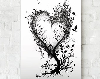 Printable Wall Art, Black and White Heart Wall Art, Soulmate Print, Black and White Wedding Print, Couples Art, Tree of Love Poster Art