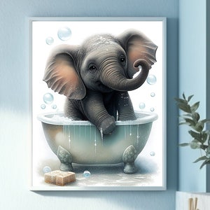 Printable Bath Art, Cute Elephant Bathroom Wall Art, Animal in Bathtub, Kids Elephant Bath Print, Funny Bathroom Wall Art, Commercial Use