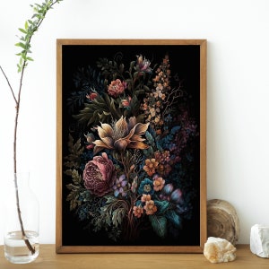 Arte de parede imprimível, arte floral temperamental, impressão botânica escura, arte de parede floral escura, impressão floral escura, academia escura, arte de parede moderna Boho