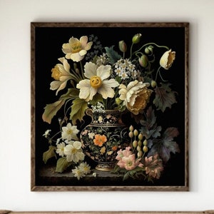 Printable Wall Art, Baroque Art Print, Dark Academia Decor, Feminine Art, Dark Botanical, Coquette, Dark Cottagecore, Dark Floral Print