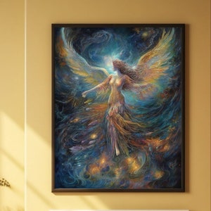 Printable, Rainbow Seraphim, Biblical Angel, Christian Artwork, Biblical Wall Art, Seraphim Angel, Guardian Angel Print, Christian Painting