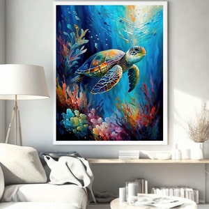 Printable Wall Art, Sea Turtle Art, Turtle Lover Gifts, Abstract Ocean ...