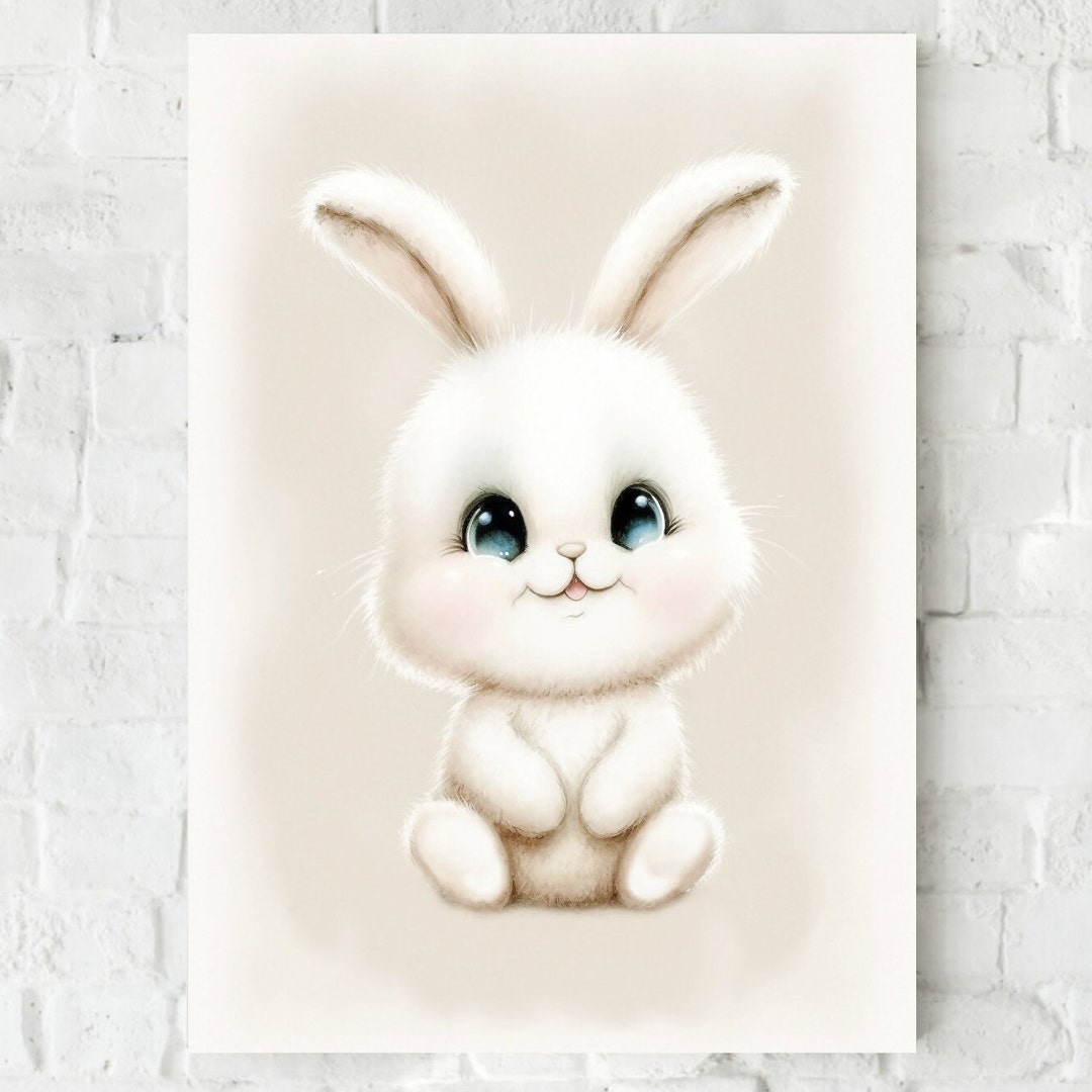 Cute Neutral Rabbit Printable Art, Cute Baby Bunny Nursery, Woodland Bunny Shower Art ...