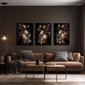 3 Piece Wall Art Set, Printable Wall Art, Dark Academia Decor, Peony Painting, Dark Botanical, Dark Coquette Set, Dark Cottagecore Decor, Wedding Art, Moody Floral Print, Dark Floral Print, Dark Artwork, Dark Academia Floral, Three Piece Wall Art Set