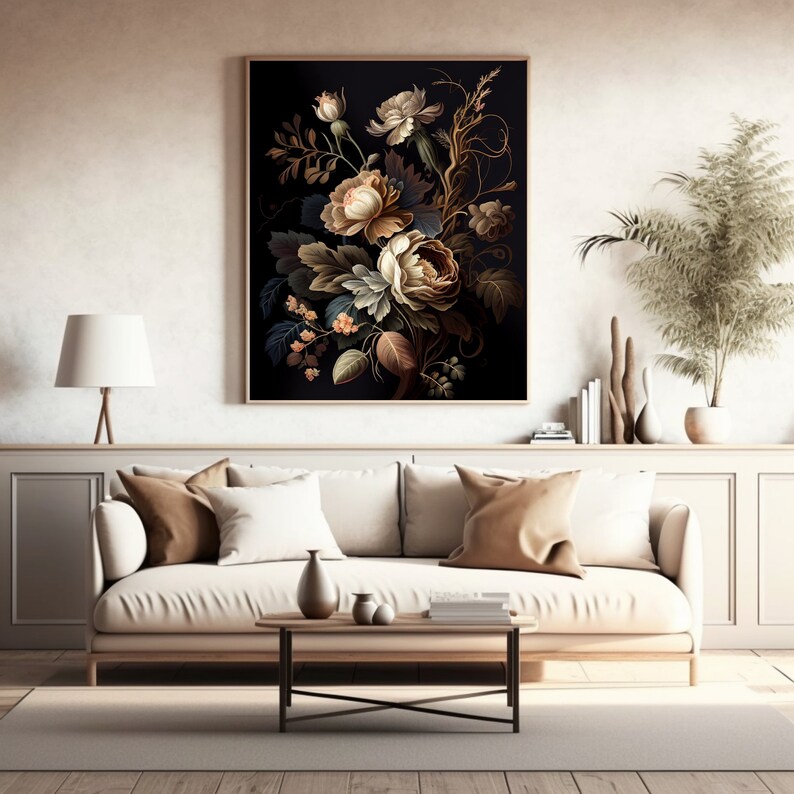 Printable Art Dark Floral Print Earth Tone Wall Art Dark Etsy