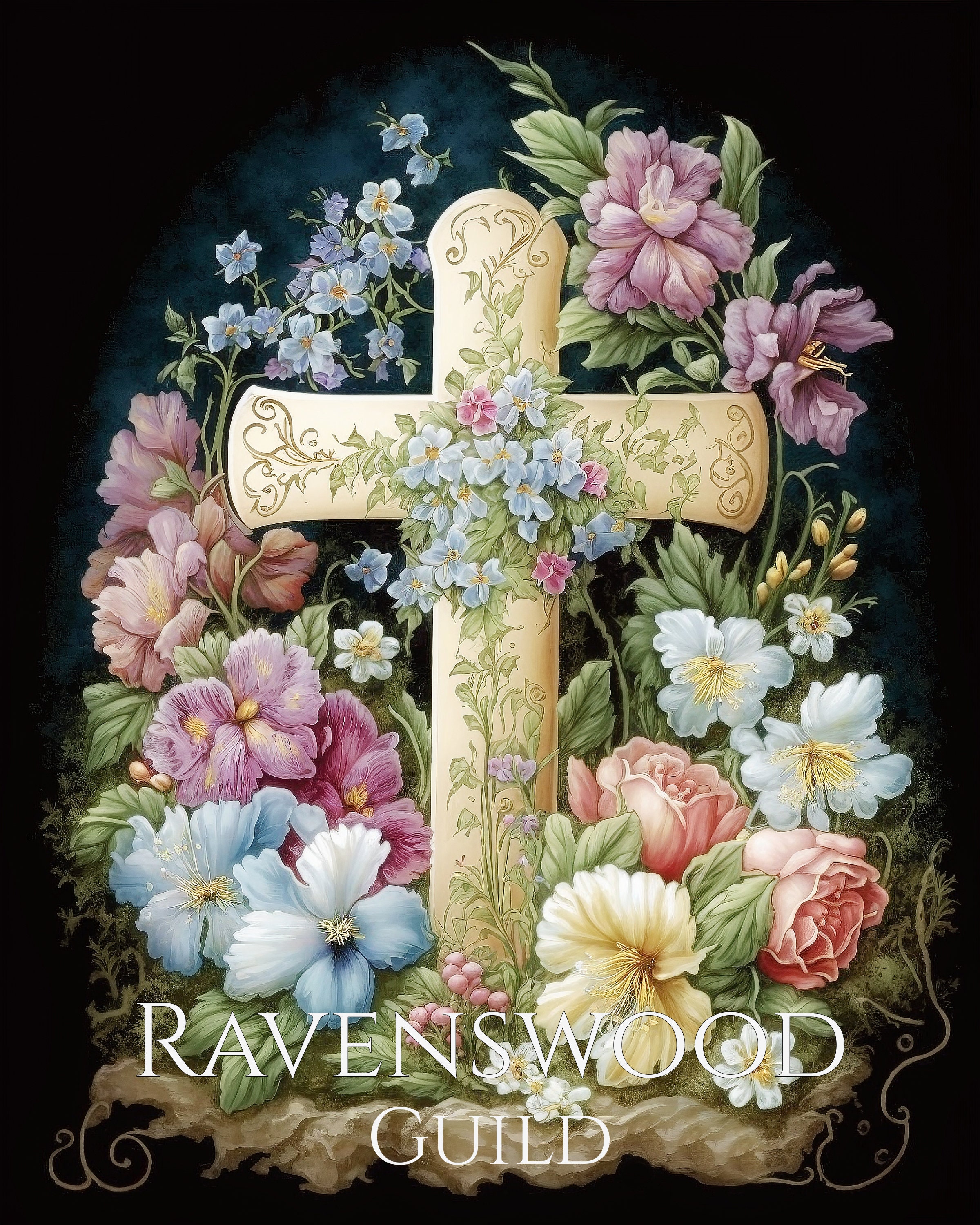 Easter Cross Wall Art, Printable Easter Floral Decor, Easter Decor Religious, Christian Easter