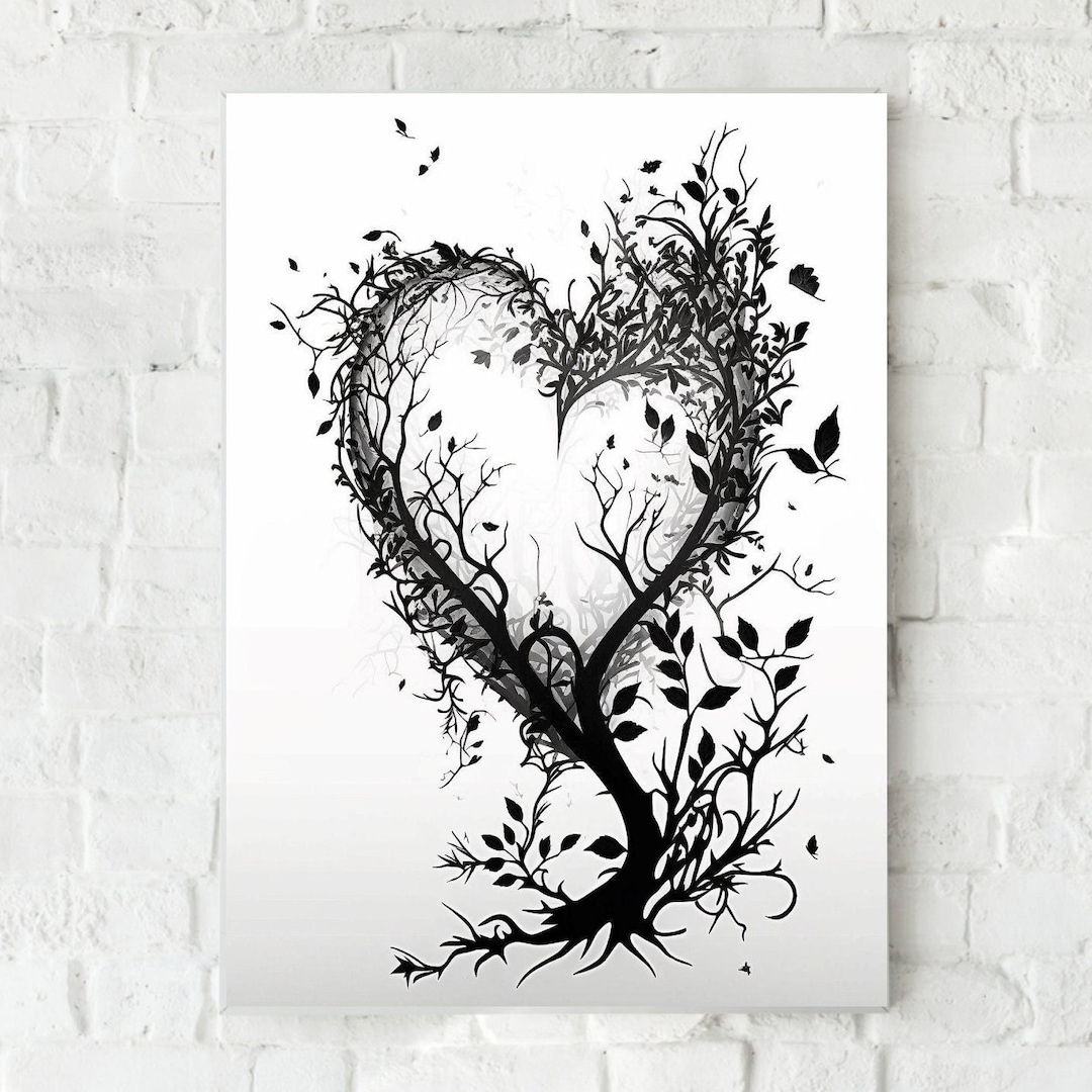 Printable Wall Art, Black and White Heart Wall Art, Soulmate Print ...