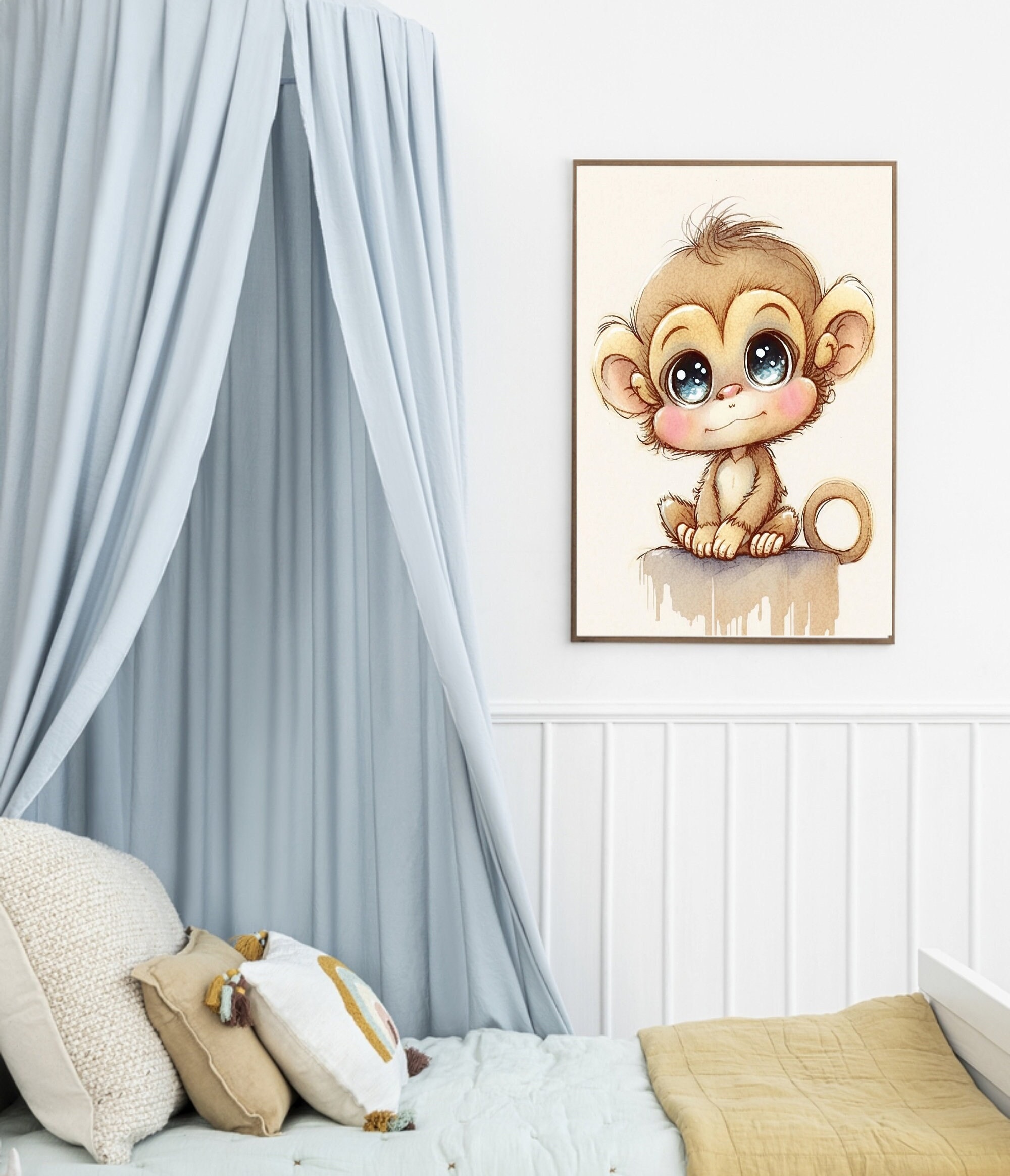 Baby Monkey Nursery Decor Cute Monkey Decor Nursery Wall Art Etsy
