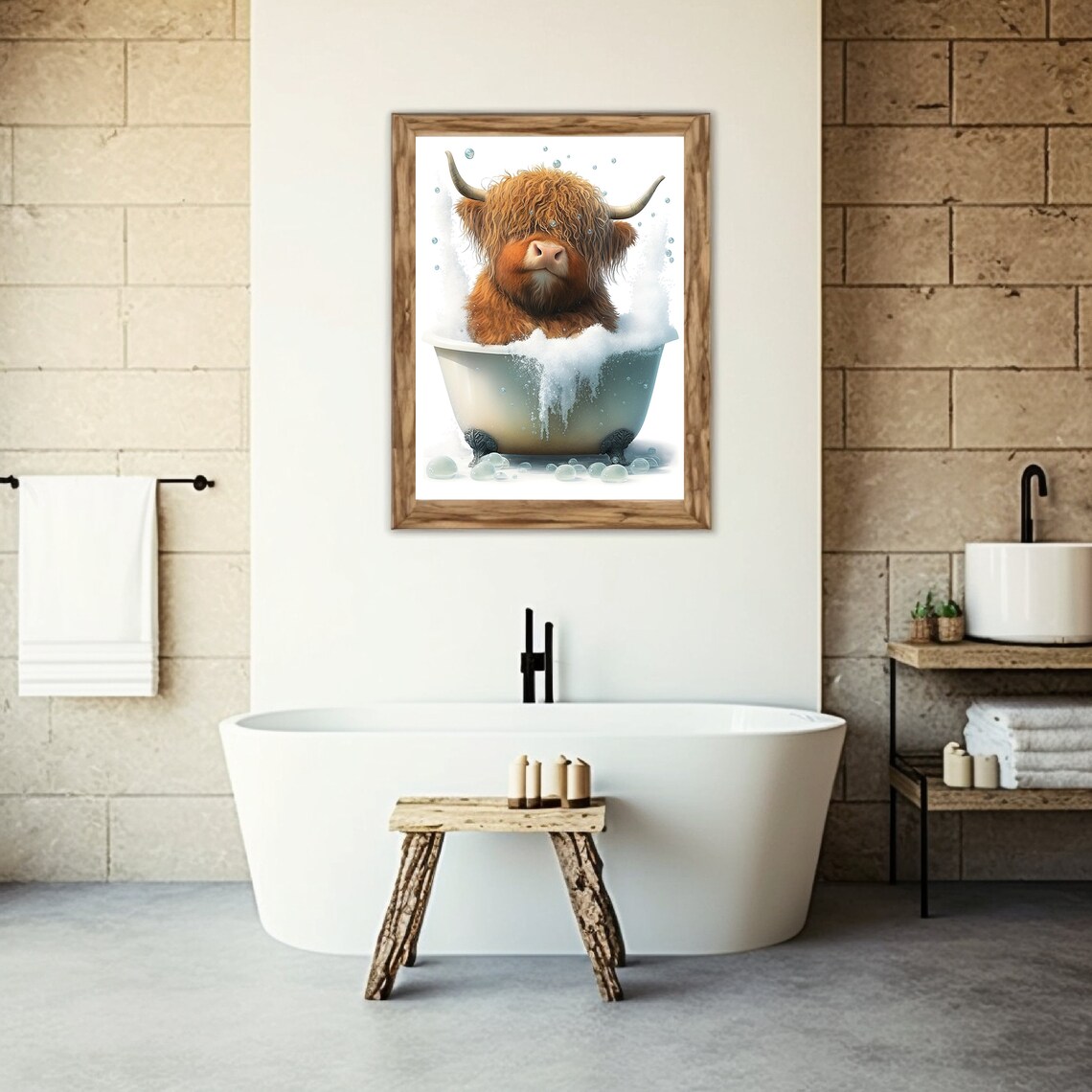 Printable Art, Scottish Highland Cow in Bathroom, Highland Cow Decor ...
