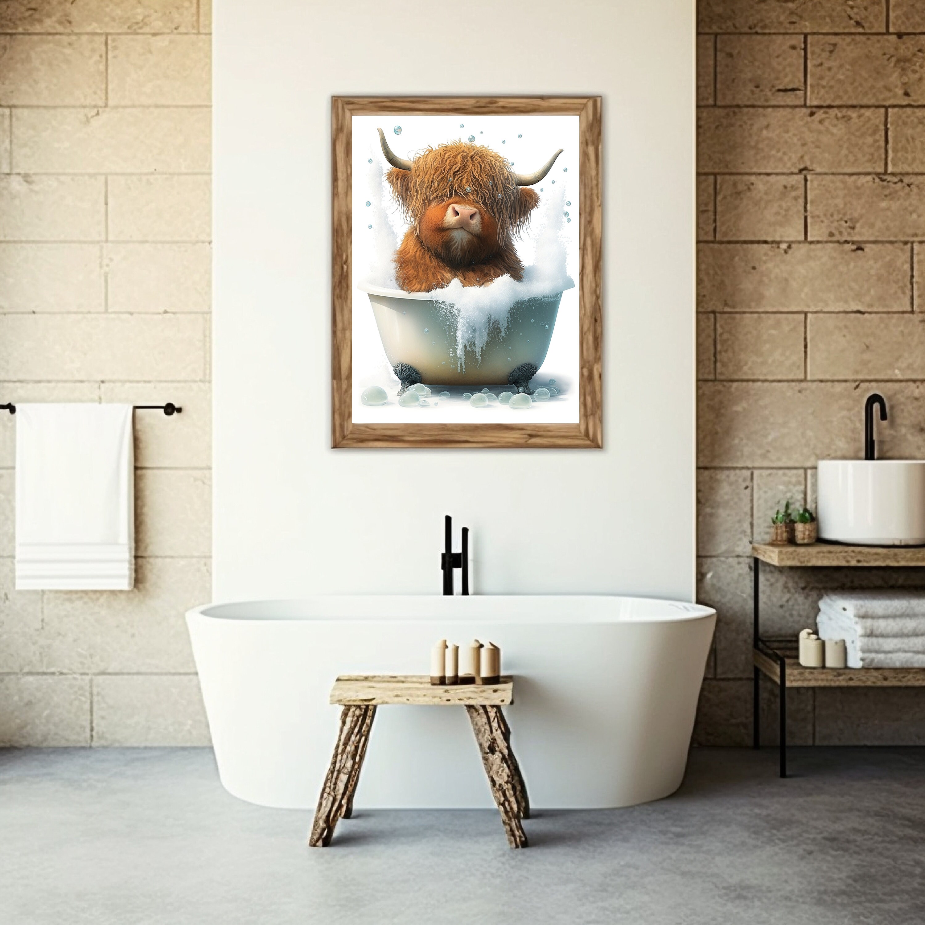 Printable Art, Scottish Highland Cow in Bathroom, Highland Cow Decor ...