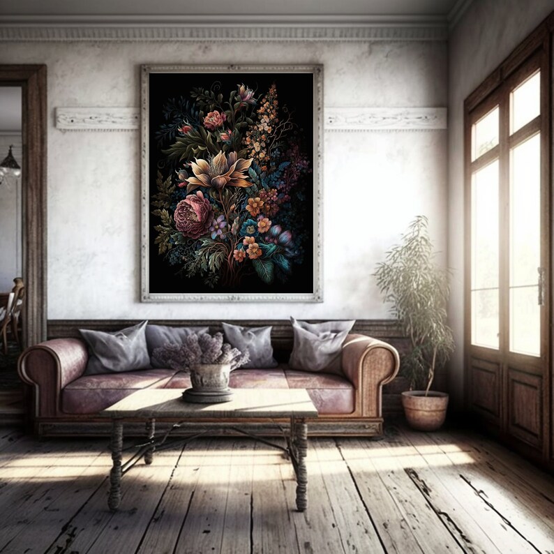 Printable Wall Art Moody Floral Art Dark Botanical Print Etsy