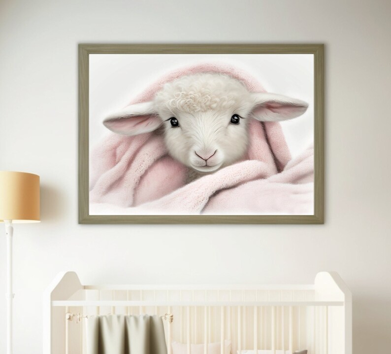 Printable Art, Little Lamb Wall Art, Pink Baby Girl Lamb, Tiny Lamb