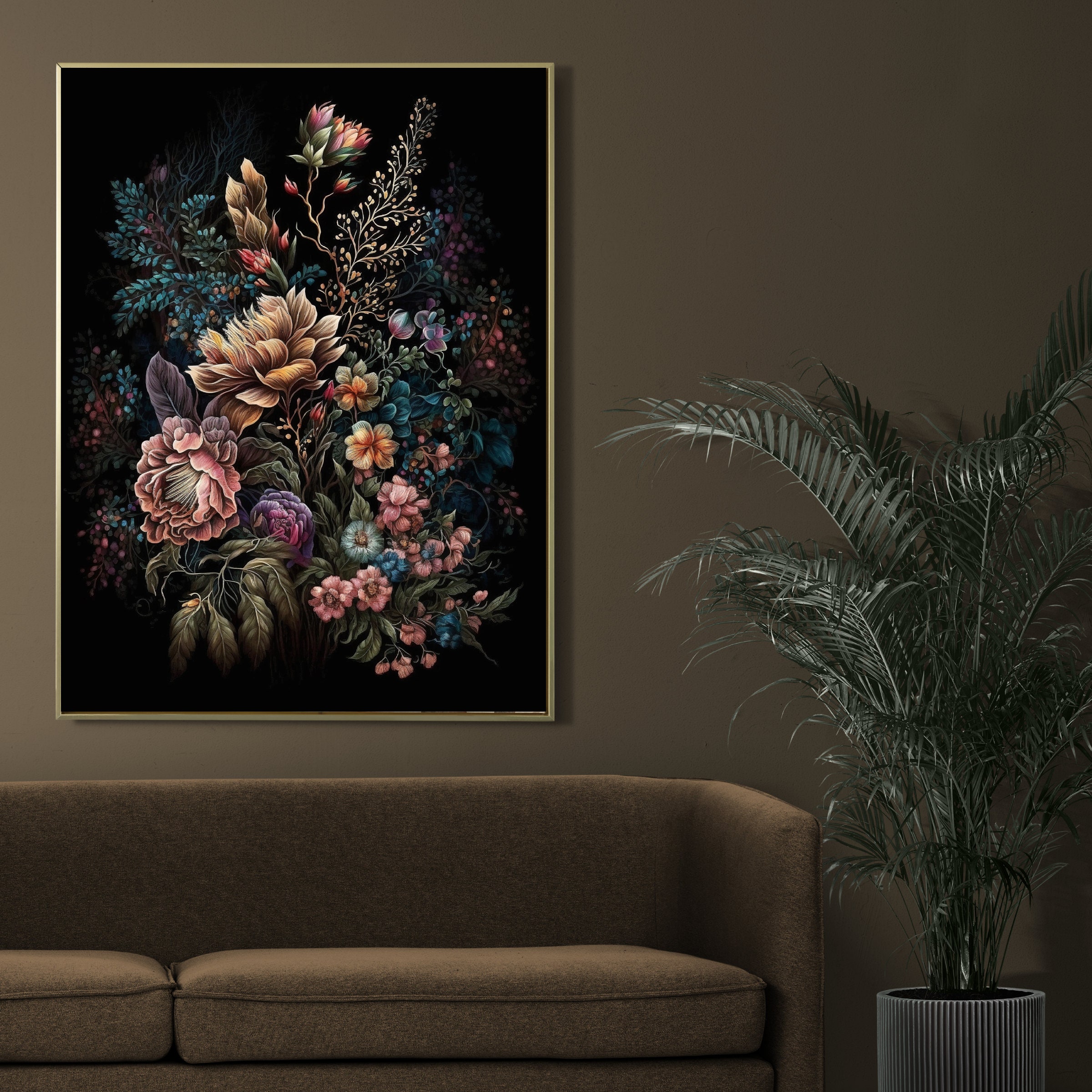 Printable Wall Art Moody Boho Bouquet Dark Floral Wall - Etsy