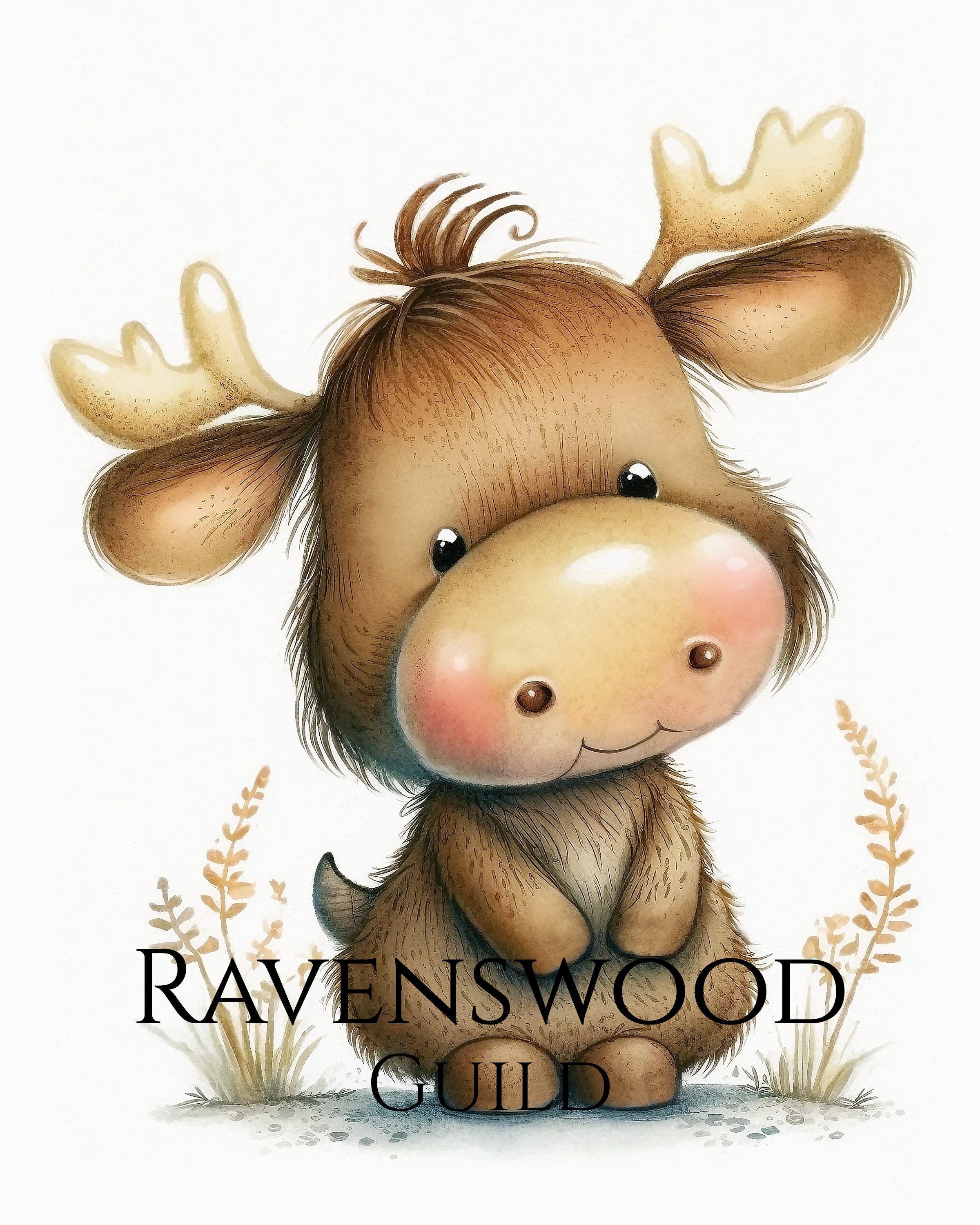 Spring Cute Moose Printable Art, Cute Baby Moose Nursery, Baby Forest Animals Prints ...